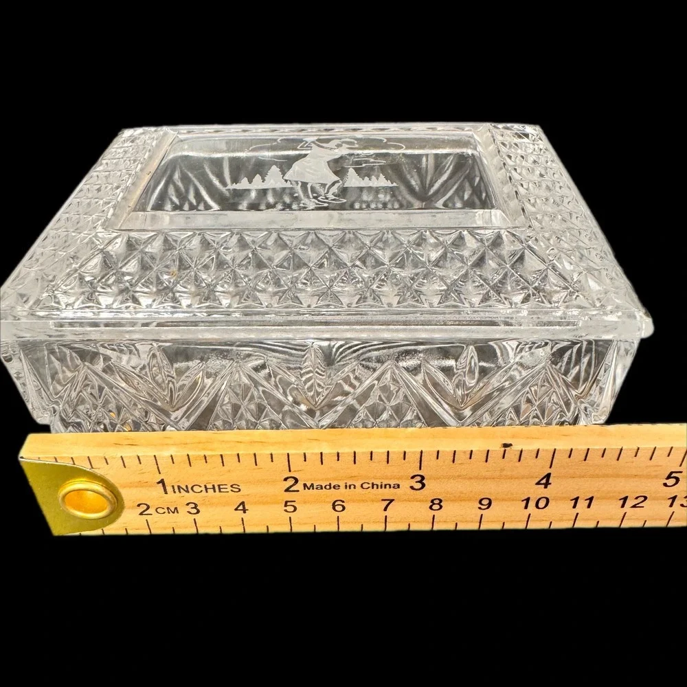 Waterford Crystal Golf Trinket Box Clear Etched Golfer Lid‎ Diamond Cut Decor